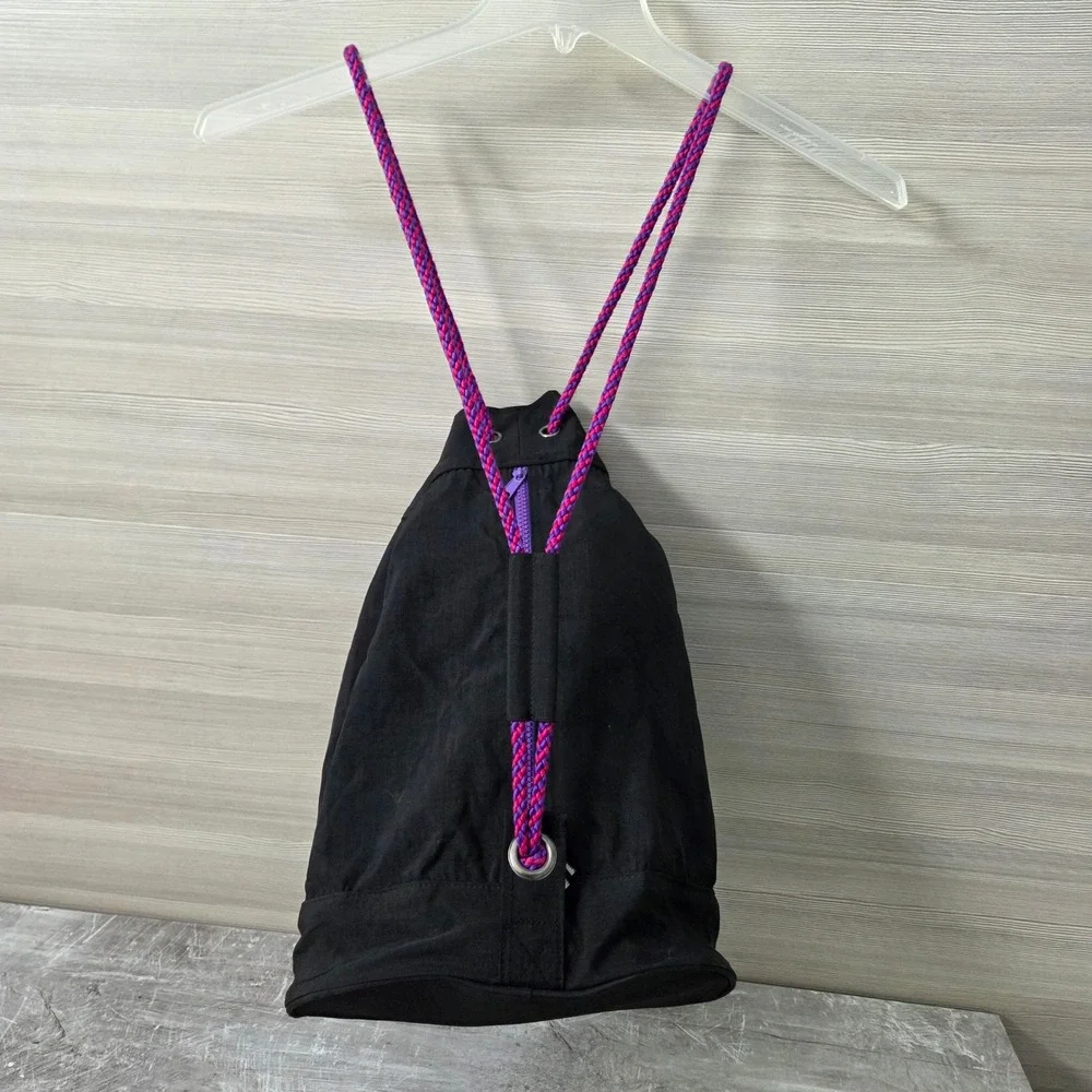 American Girl Black Nylon Drawstring Sling Backpack Y2K Star Logo Purple Rope